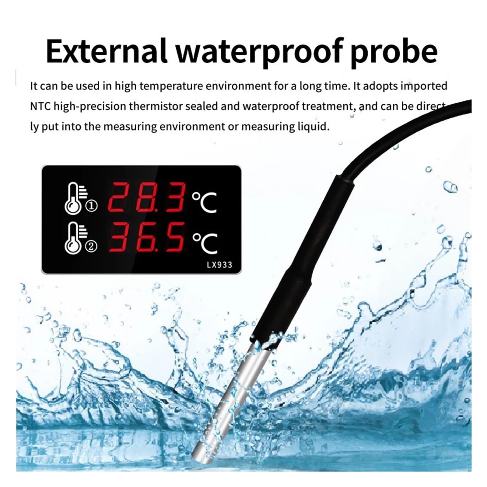 TermóMetro De Temperatura Del Agua Termómetro Digital For Piscina, Medidor De Temperatura Del Agua For Interiores Y Exteriores, Sonda Externa, Pantalla Grande