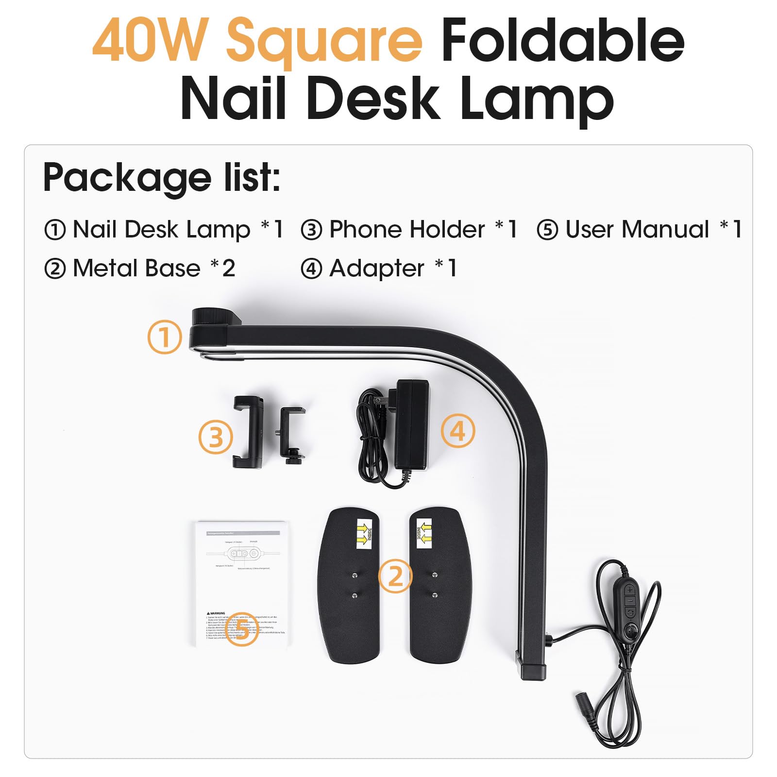 Lampa w kształcie półksiężyca, 70 cm, z uchwytem na telefon, 40 W, składana lampa kosmetyczna z 3 trybami kolorystycznymi, 10 jasności, 3000-6000 K, ściemniana lampa LED do paznokci, rzęs, tatuażu