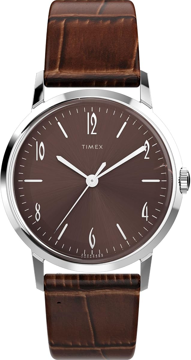 Timex Men's Marlin 34mm Watch - Brown Strap Brown Dial Stainless Steel Case