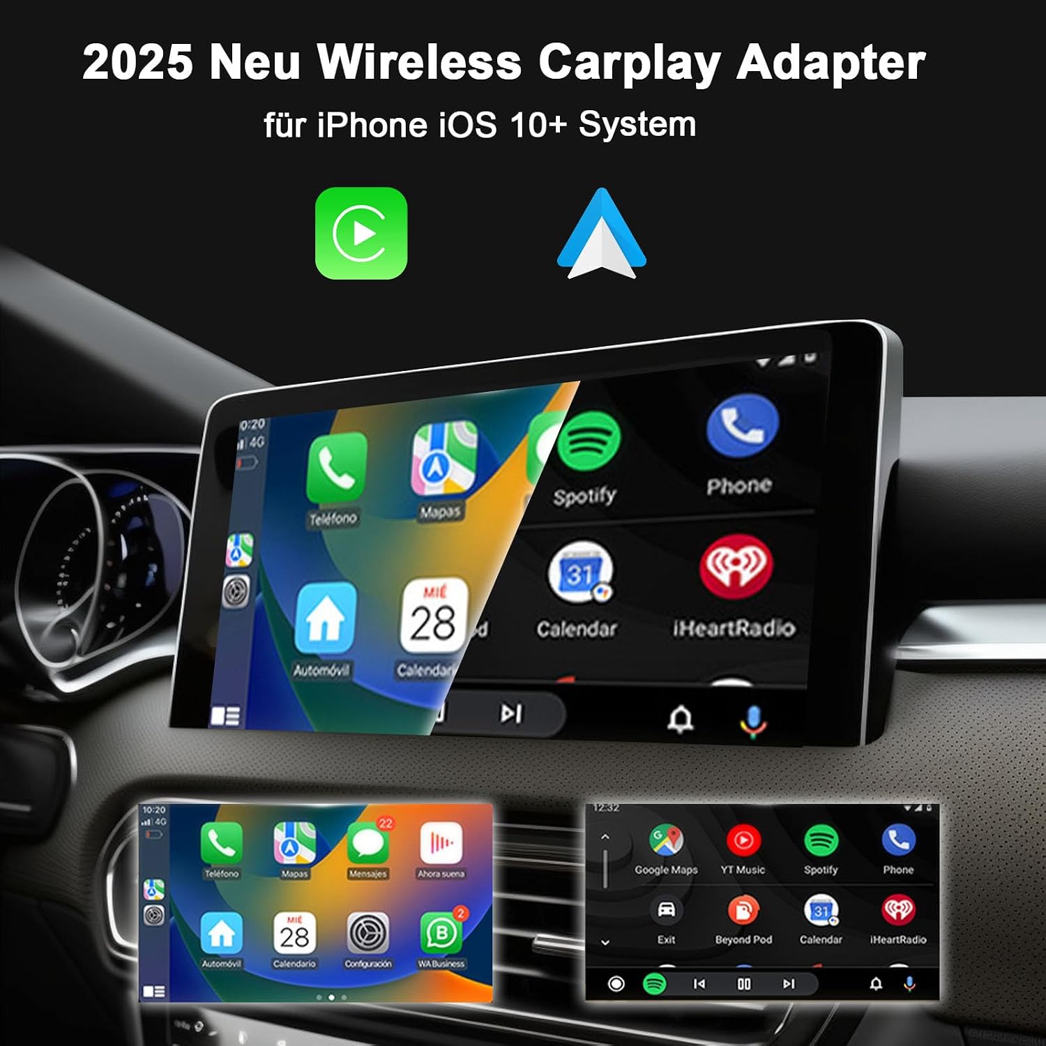 Crelander 2-in-1 Wireless Carplay Adapter with Wired Carplay (USB to C), Metal Design Mini Wireless CarPlay Adapter for iPhone iOS 10+ System (2026 Upgraded