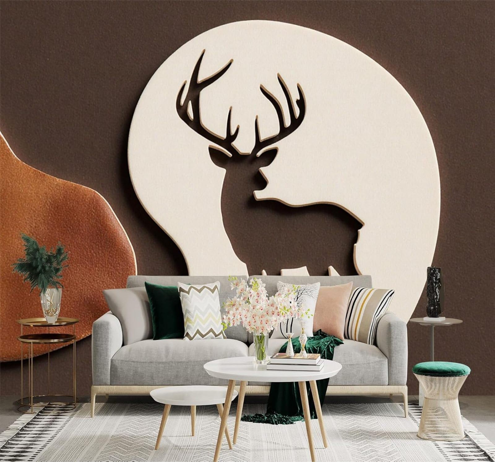XLMING Minimalist Antlers Deer Silhouette Nature Art 3D Wallpaper Silky Texture Home Study Office Grey Dining Room Sofa Bedroom Living Room TV Backdrop-300cm×210cm