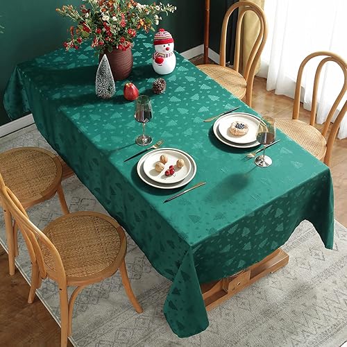 Miniatura 2 de Mantel de Navidad rectangular, mantel de jacquard a prueba de derrames y arrugas, con patrones de árbol de Navidad para comedor y decoración