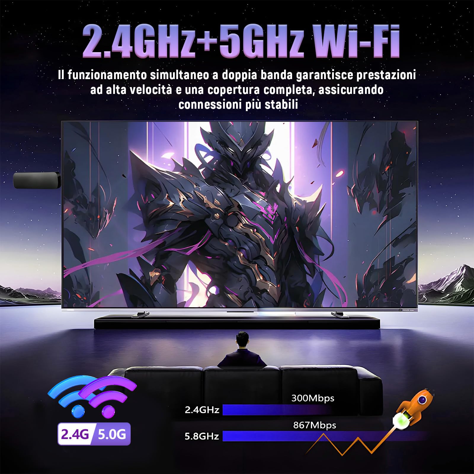 R6 Max Android 16 TV Stick, Smart TV Stick 4K HD, Processore H313 Quad-core, Wi-Fi Dual Band 2,4 GHz e 5 GHz, Telecomando Vocale Bluetooth, Lettore Multimediale Compatto per Home Teater e Viaggi