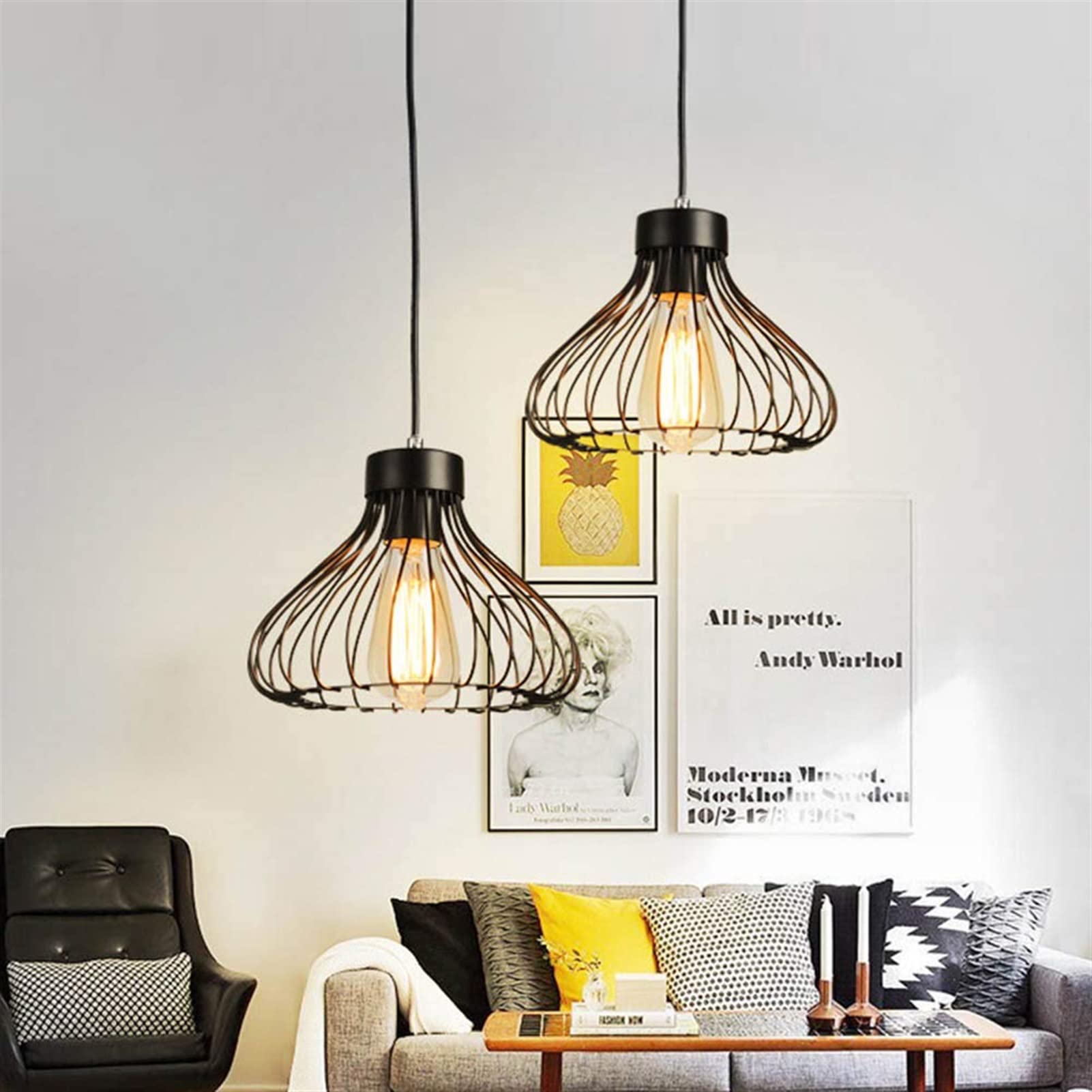 LYMSXAZOU Retro Industrial Metal Pendant Light, intage cage Ceiling lamp, Compatible with bar, Dining-Room, Study, Kitchen, Bedroom,Chandelier Light Fixture
