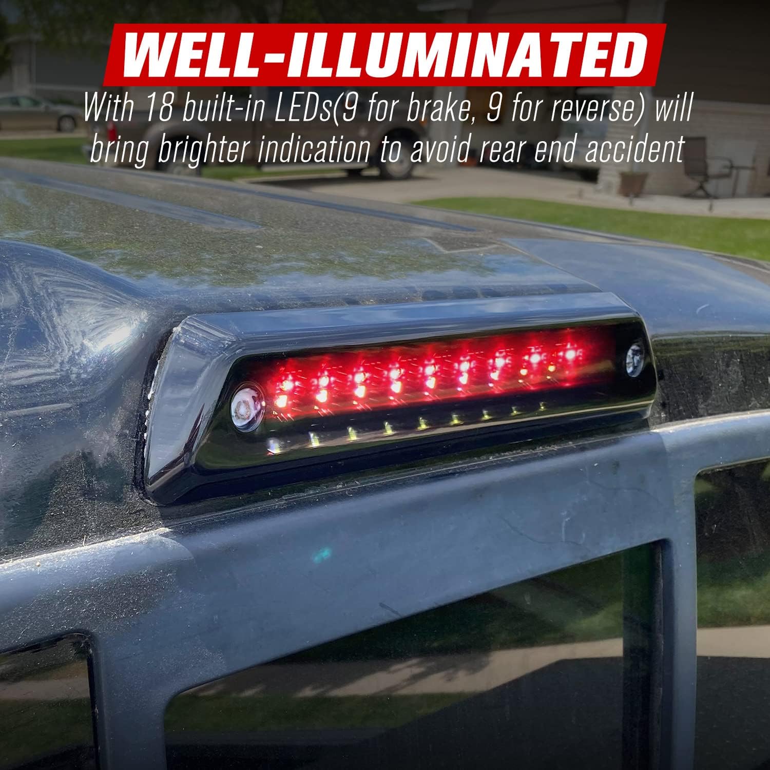 FIERYRED Third Brake Light/Reverse Light Smoked Compatible with 2009-2014 Ford F150 Third Brake Light,Rear Cab Brake Light,3rd Brake lights Power Saving IP67 Waterproof