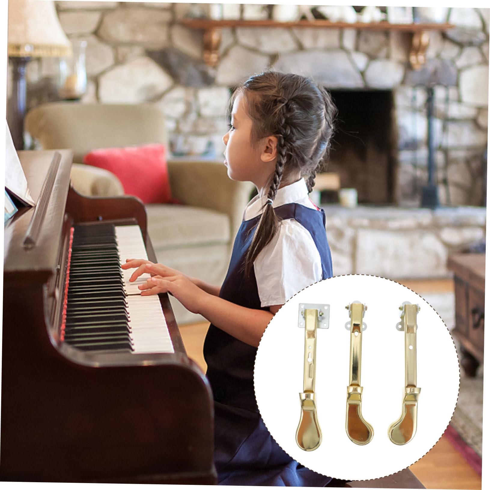 Mikinona 3 Pezzi Pedali per Pianoforte Verticale in Metallo Oro Resistente alla Ruggine Pedaliera Professionale e Pratica per Uso Domestico