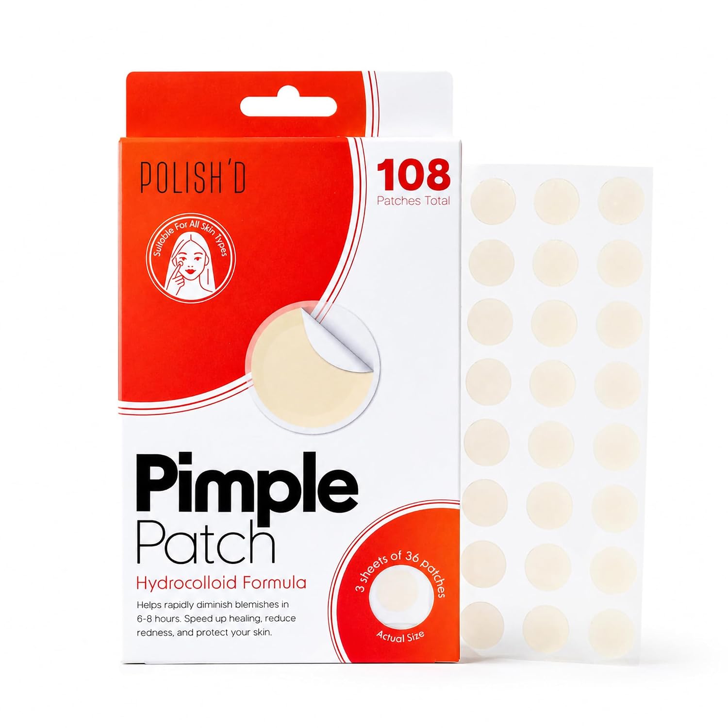 Pimple Patches for Face, Hydrocolloid Acne Patches, Cute Round Shape Zit Covers, Spot Stickers - 108 Count