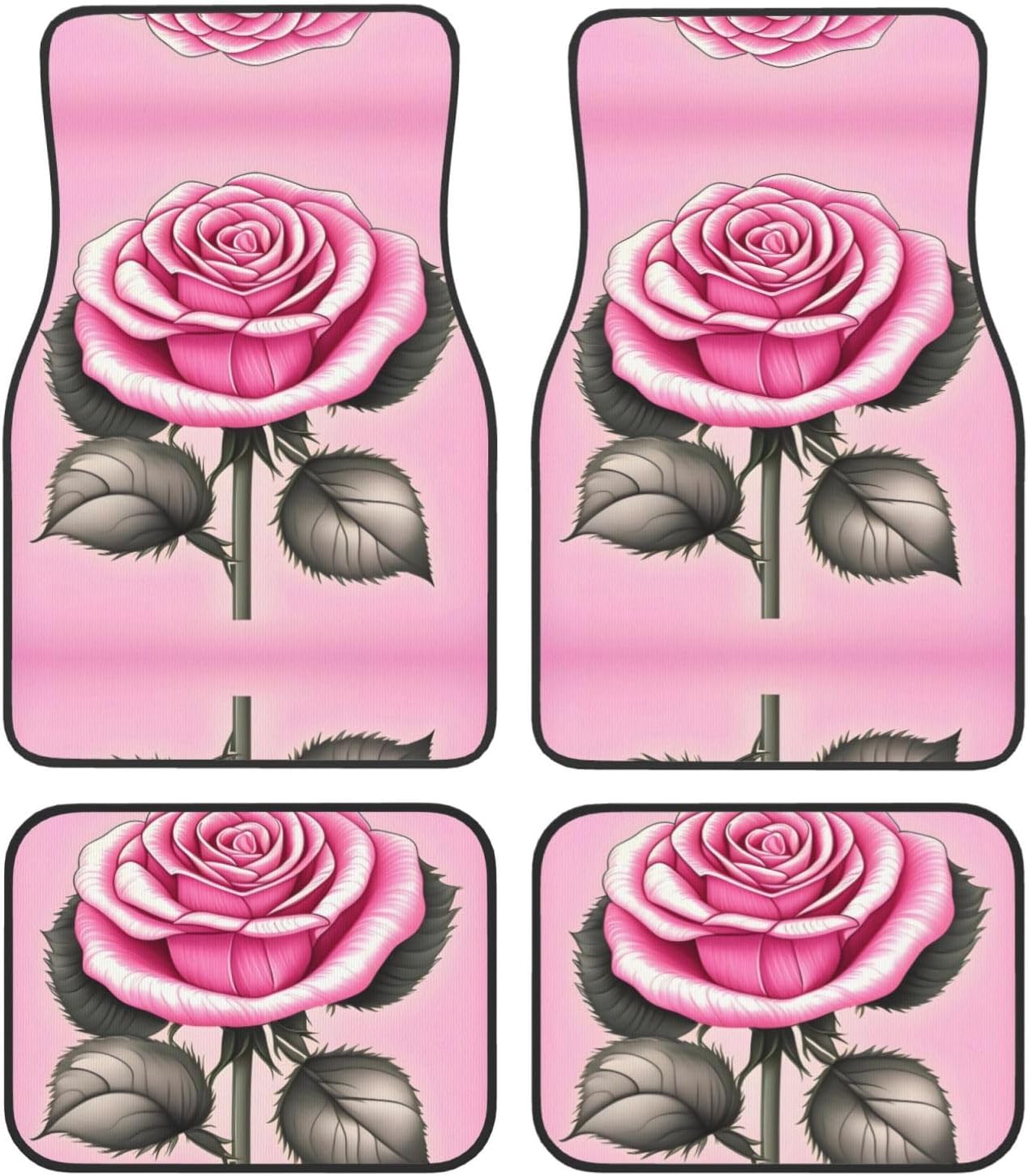 Beautiful pink roses Patterned car mats 4-piece set | For cars/SUVs/trucks | Firm fit without displacement