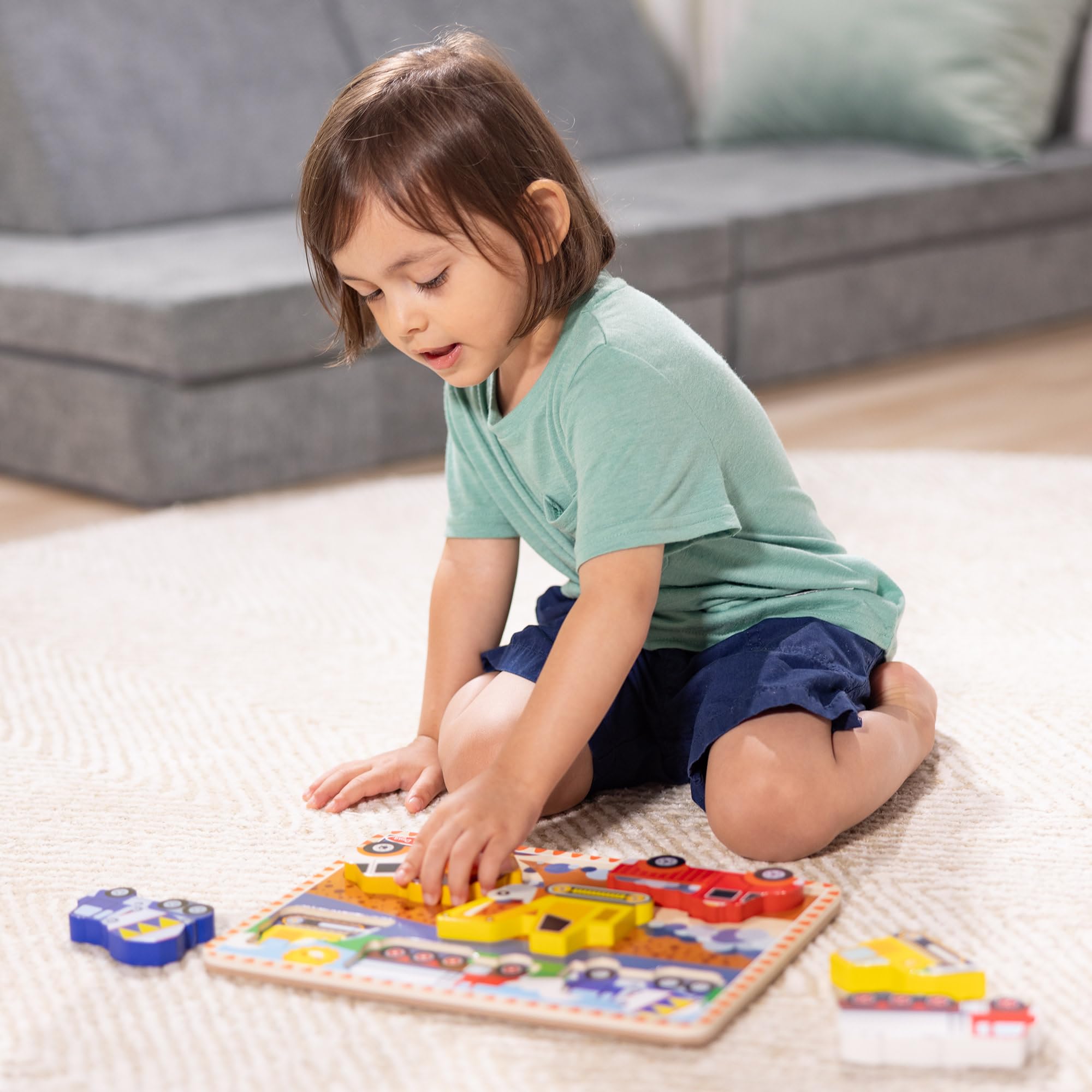 Melissa & Doug 13726 Ahşap Tombul Yapboz, İnşaat Araçları