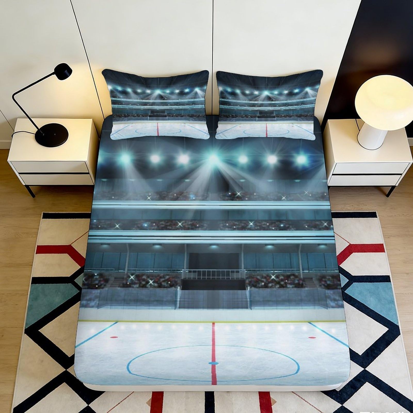 Jqzkxnhpbr Style-5 3D Printed Ice Hockey Stadium Fitted Sheet Microfiber Soft Breathable Arena Bed Cover For Bedroom Dorm Decor 90X200x25cm