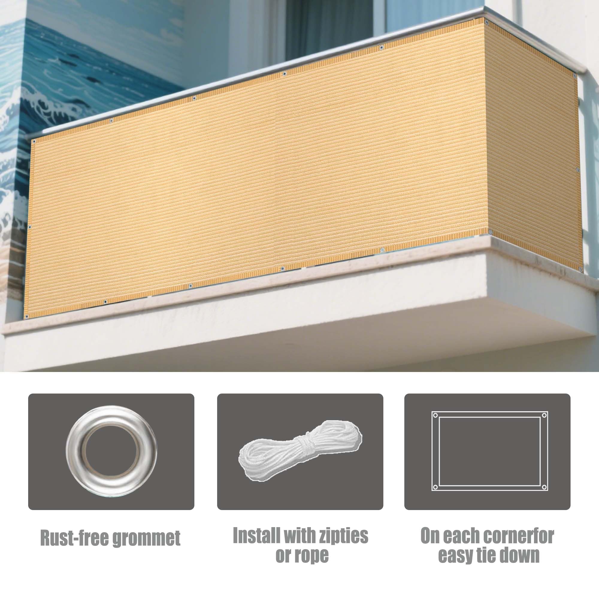 Oddychający Żagiel 170 x 800 cm Z Linami Napinającymi Oddychająca Tkanina Cieniująca Wiatroszczelny Na Taras, Do Ogrodu, Na Balkon, Kemping, Podwórka, Imprezy, Kolor kremowy