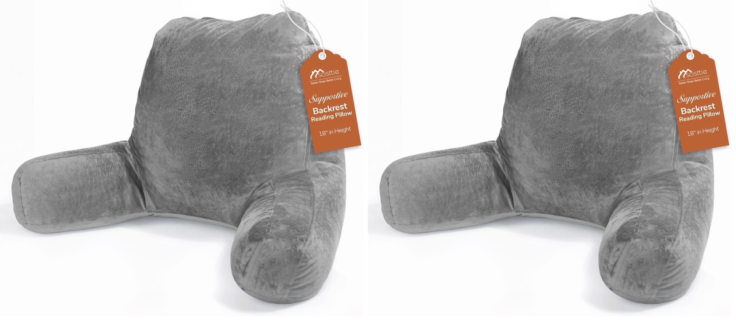 Sasttie Reading Pillows for Sitting in Bed Adult, Back Pillow Bed Sitting Up, Back-Rest Support Cushion for Sit Up on Couch, Sofa, and Floor, Dorm Essentials, Oeko-Tex Certified, Dark Grey (Pack of 2)