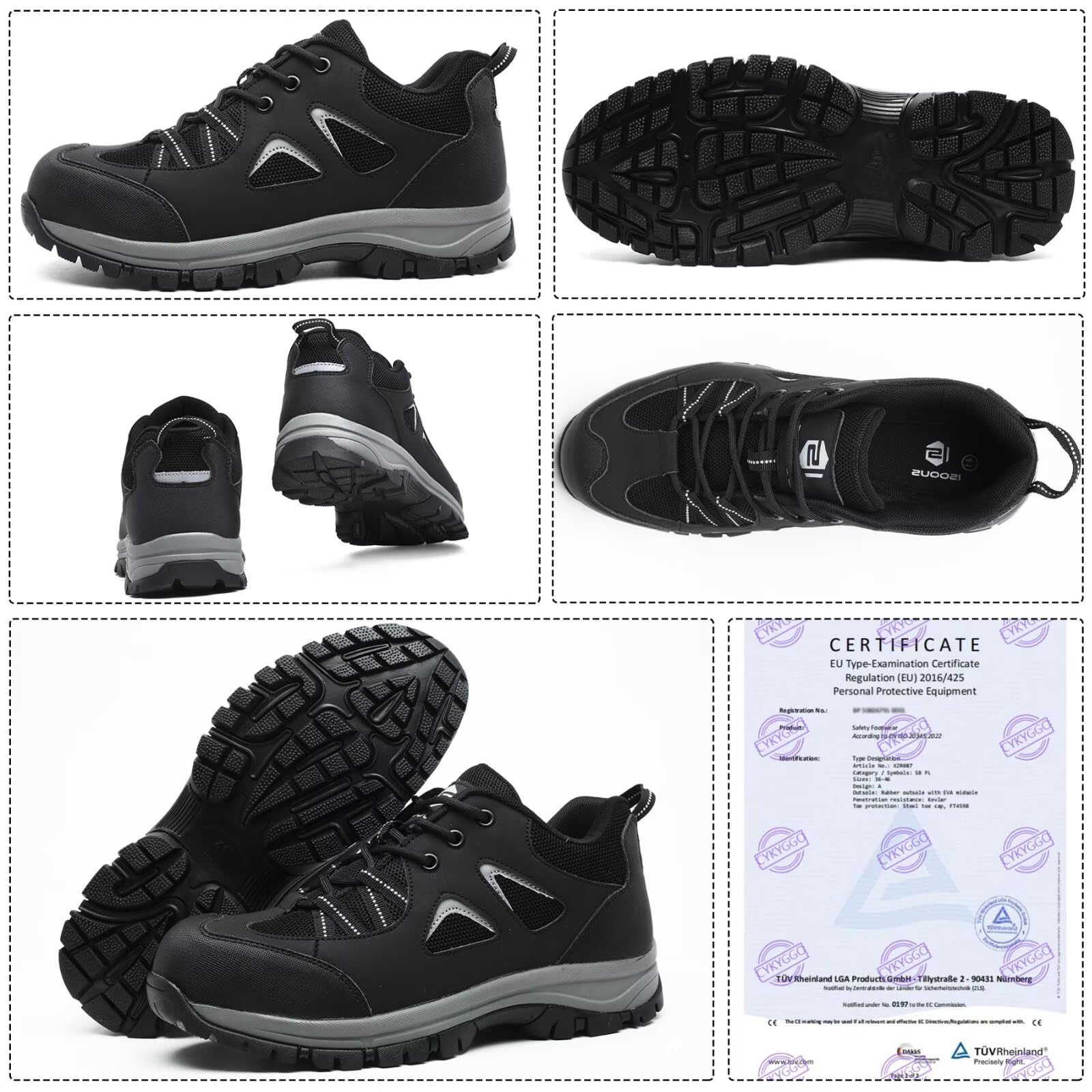 Zapatos de Seguridad Hombre Mujer Calzado de Trabajo Ligeros Antideslizante Zapatillas de Seguridad con Punta de Acero