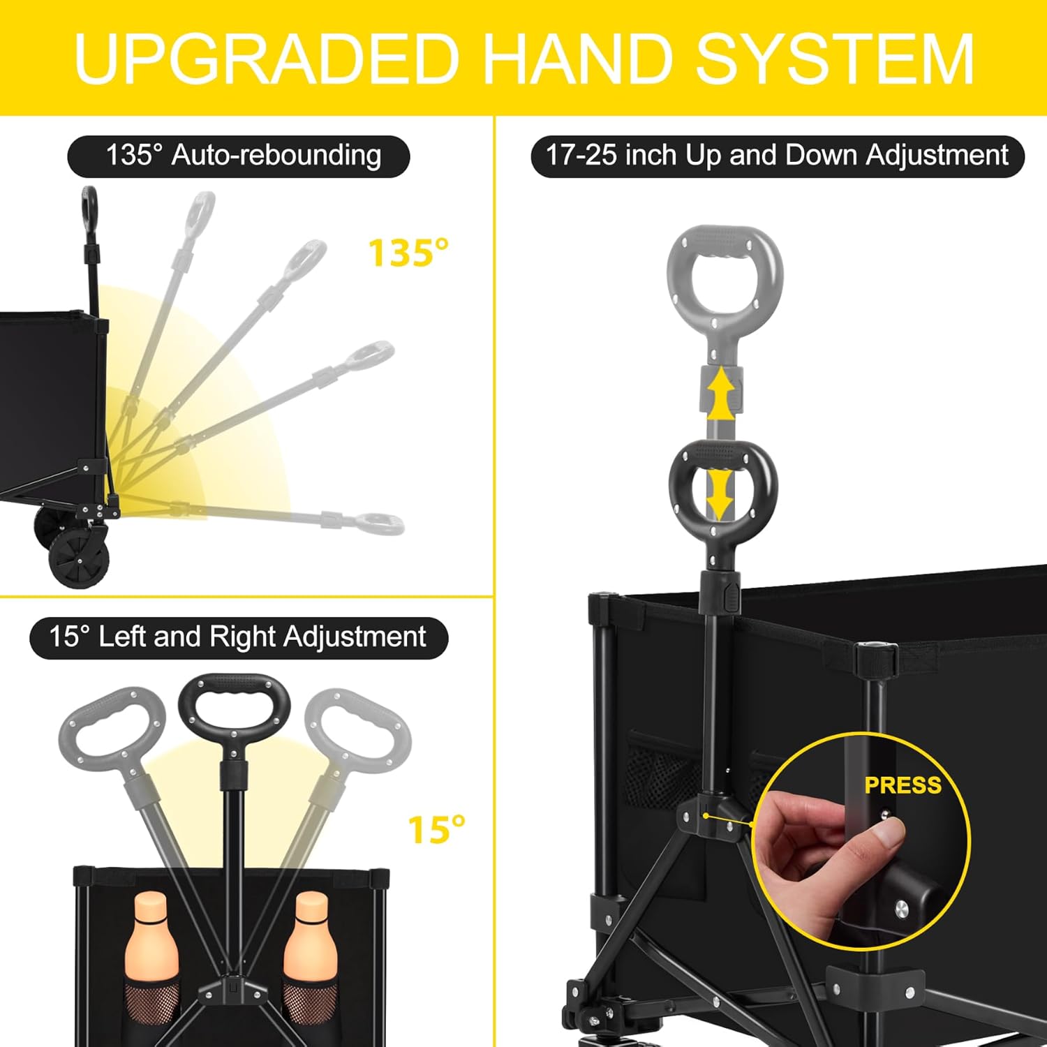 Collapsible Foldable Wagon, Heavy Duty Beach Wagon Cart with 140L Capacity and 220LBS Load, Portable Utility Grocery Wagon for Outdoor Camping Garden, Black Collapsible Foldable Wagon, Heavy Duty Beach Wagon Cart with 140L Capacity and 220LBS Load, Portable Utility Grocery Wagon for Outdoor Camping Garden, Black
