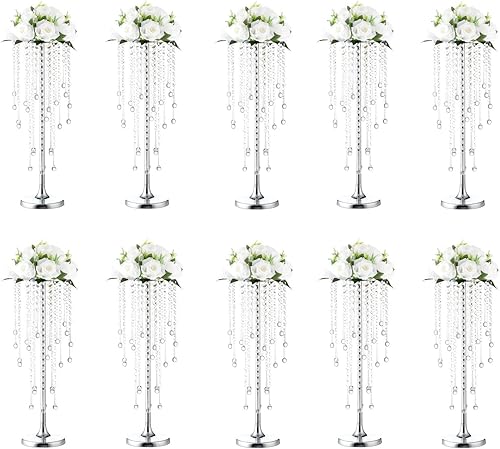 10 centros de mesa de cristal para mesas, soporte de flores plateadas para boda, fiesta, centro de mesa, decoración del hogar
