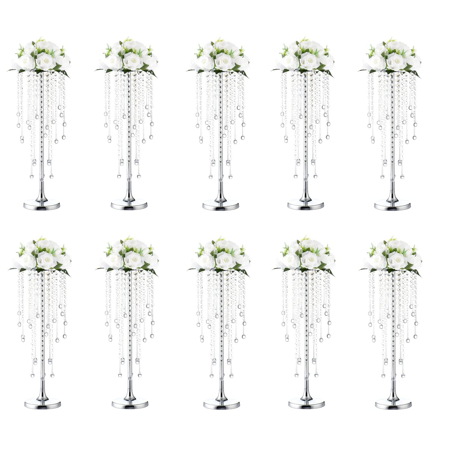 Photo 1 of 10pcs Crystal Centerpieces for Tables Silver Flower Stand for Wedding Party Centerpiece Decoration Home Decor