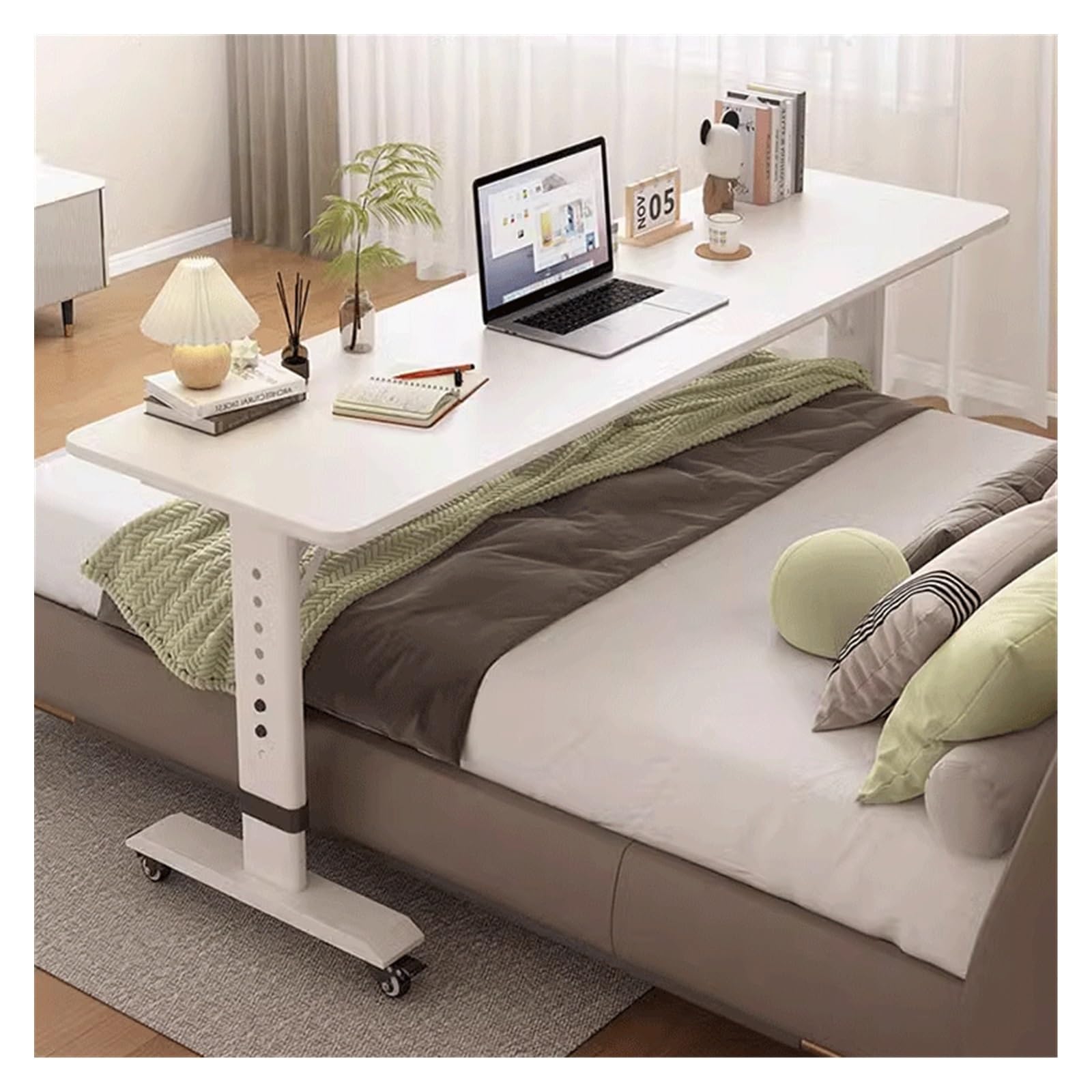Bureau d'ordinateur amovible blanc table de lit réglable en hauteur