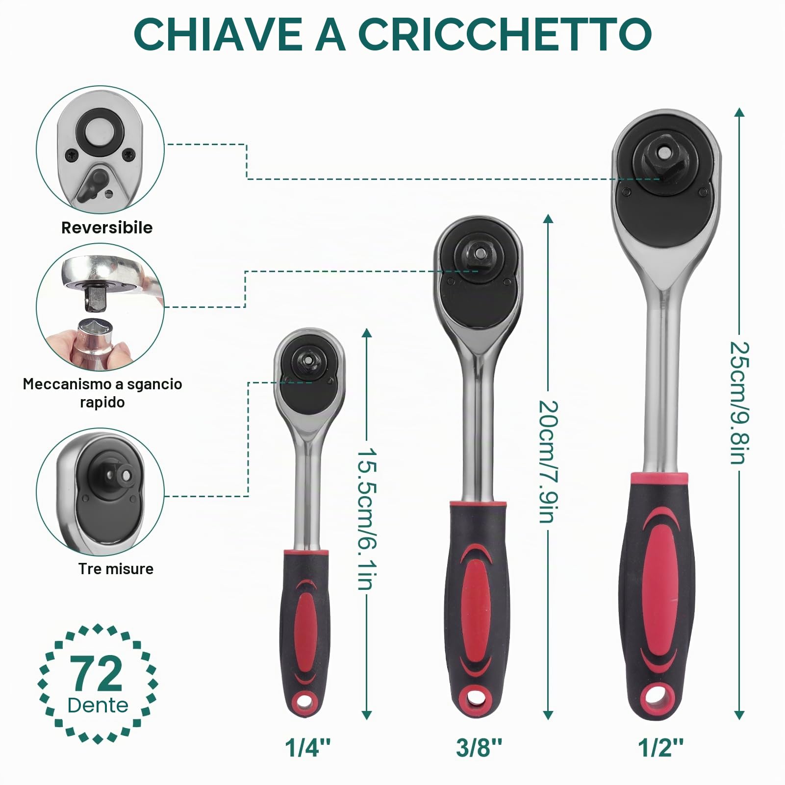 Set di chiavi a bussola, 216 pezzi, set di attrezzi e punte per cacciavite a batteria, set di attrezzi, valigetta per attrezzi da 1/4", 3/8", 1/2"