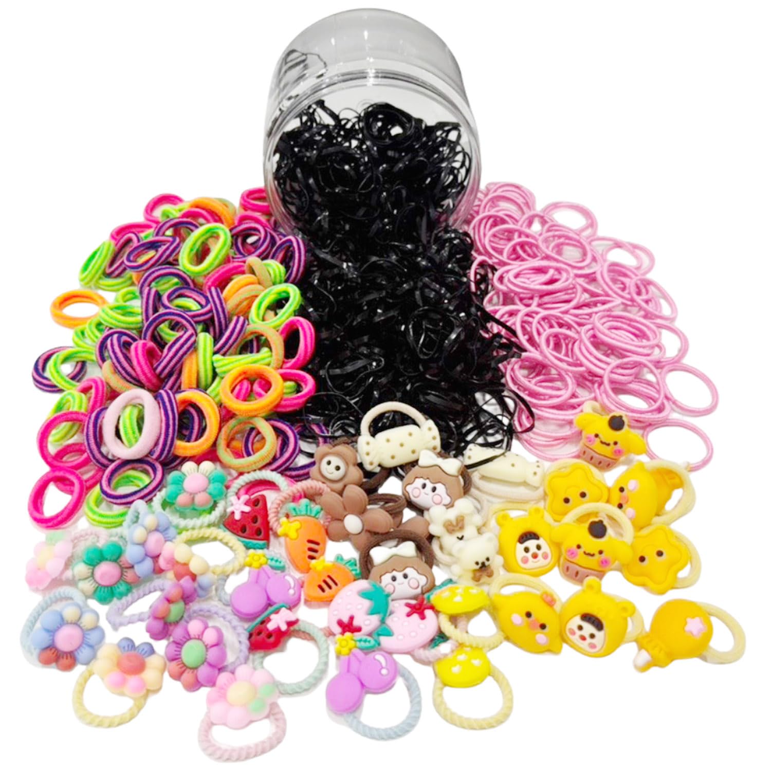 740pcs Elastic Hair Ties Hair Accessories For Girls Mini Colorful Rubber Band For Kid Mix Style Cartoon Head Accessories (740PCS-Style1)