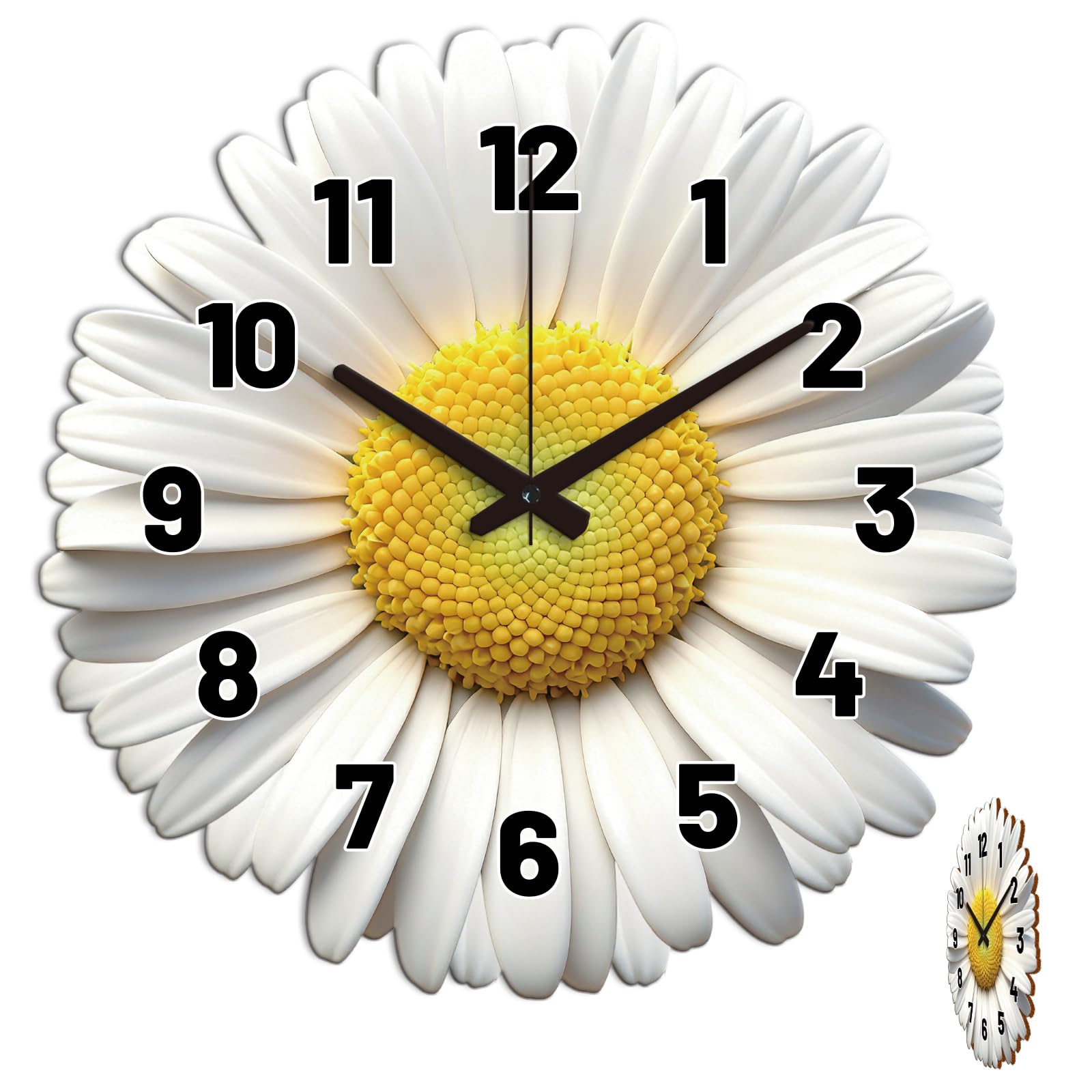 CONCHLERY Daisy Flower Pattern Irregular Flat Printing Wall Clock Silent Non Ticking Decorative Clock, for Home Office Living Room Bedroom Kitchen Decor 12.99x12.95 Inch