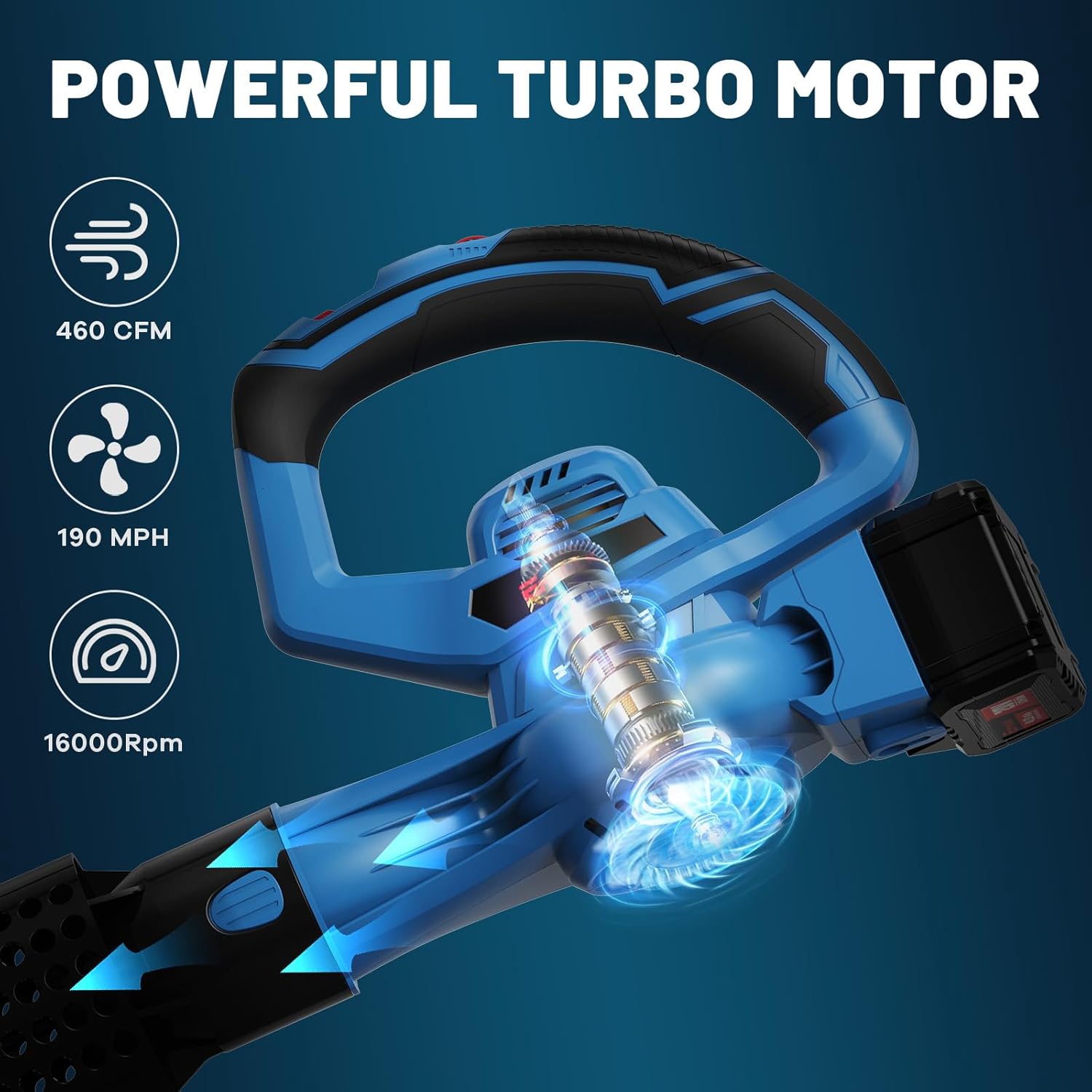 Person using the leaf blower to clear snow from a car