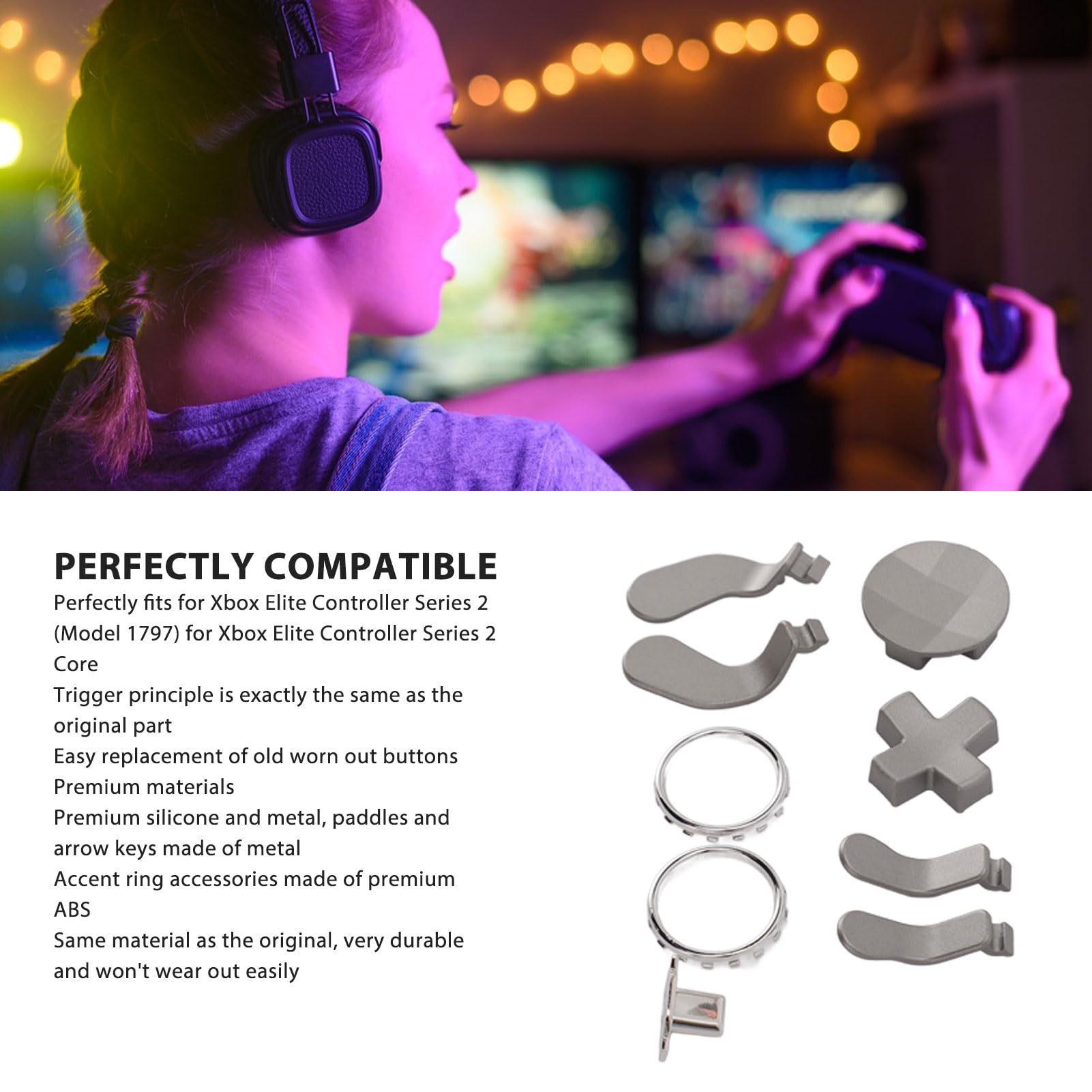 15-in-1-Metall-Thumbsticks für One Elite Series 2, Elite Series 2 Controller-Zubehörteile, Gaming-Zubehör-Ersatz für One Elite Series 2 Controller (Silver)