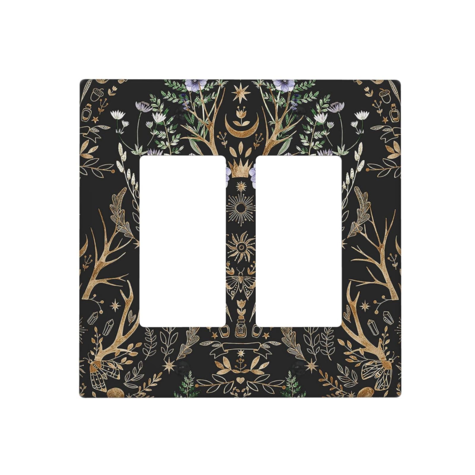 Botanical Morris Floral Midnight Black 2 Gang Rocker Decora Light Switch Covers Decorative Unique Dual Outlet Covers Wall Plate Electrical Faceplate Switchplate GFCI for Kitchen Bedroom Bathroom Decor