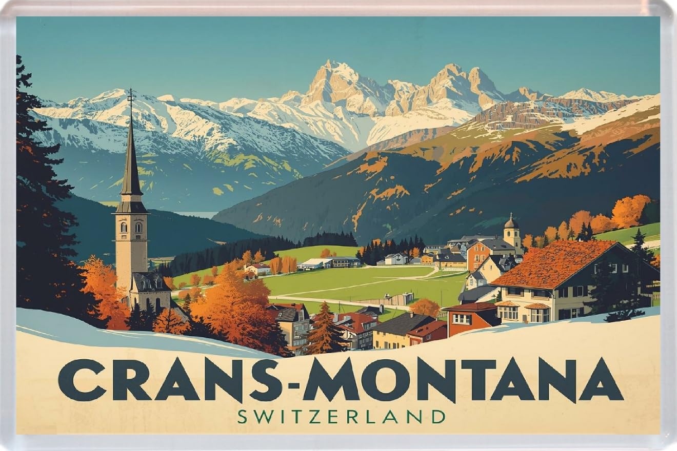 Baked Bean Store Multicolor Crans-Montana - Switzerland - Jumbo Artistic Fridge Magnet 96 X 67Mm Bbsfhm3450