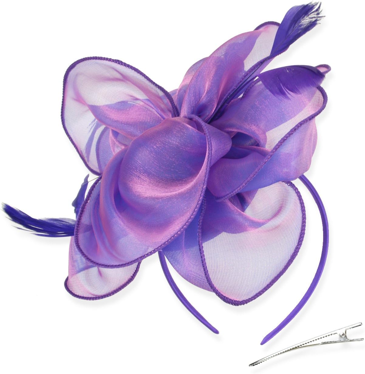 DRESHOW Fascinators Hat Tea Party Headwear Ribbons Feathers on a Headband and a Clip for Women