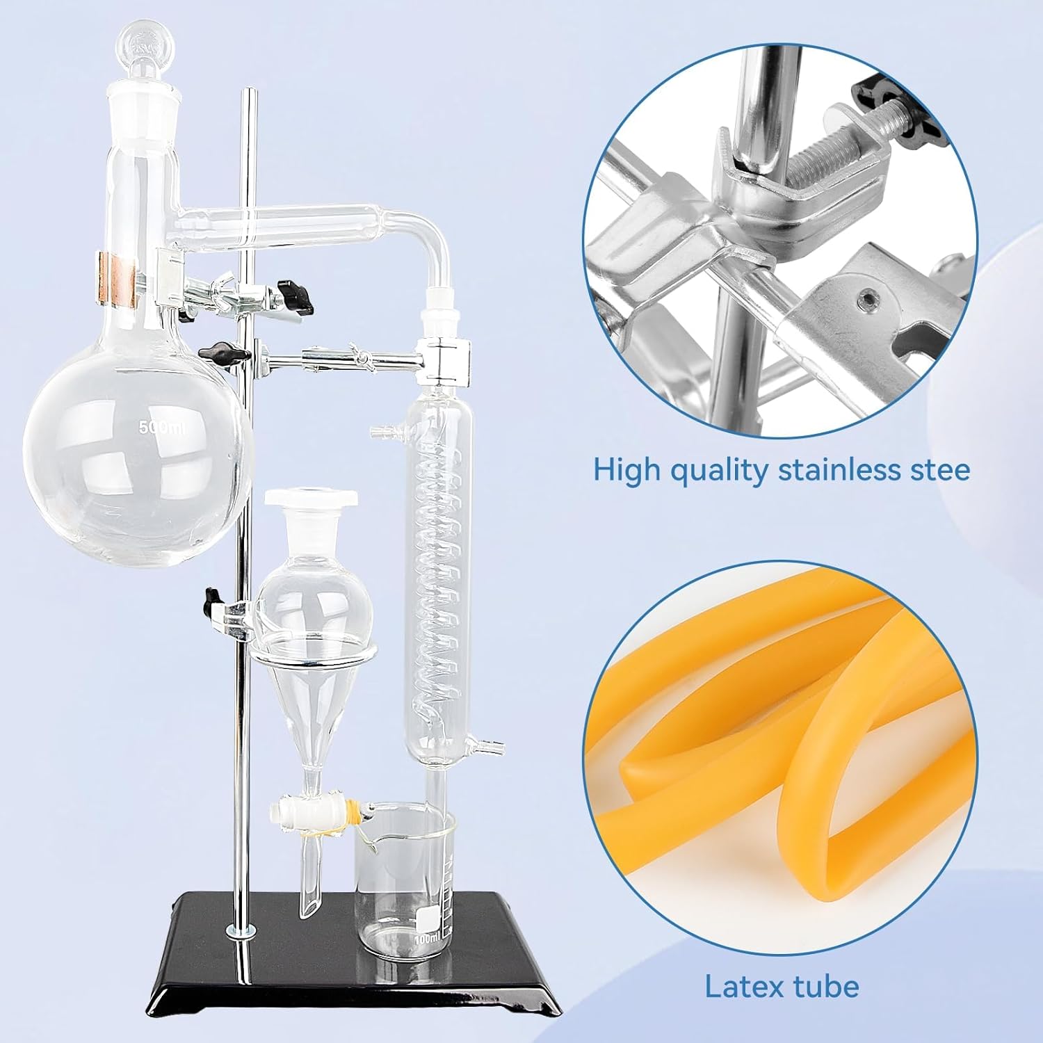 500ML Essential Oil Extraction Distillation Apparatus with Essential Oil Extraction Maker Organic Chemistry Lab Glassware Equipment for Home School Laboratory