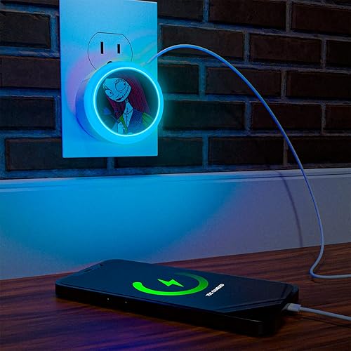 Miniatura 2 de iJoy Tim Burton's The Nightmare Before Christmas - Luz nocturna LED táctil con estación de carga USB, Jack y Sally LED con 6 ajustes de luz, puertos