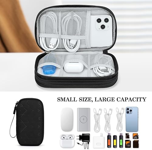 Miniatura 6 de FYY Organizador para accesorios electrónicos, para viajes, para cables, celular y cargadores, estuche portátil, impermeable, doble capa, bolsa de