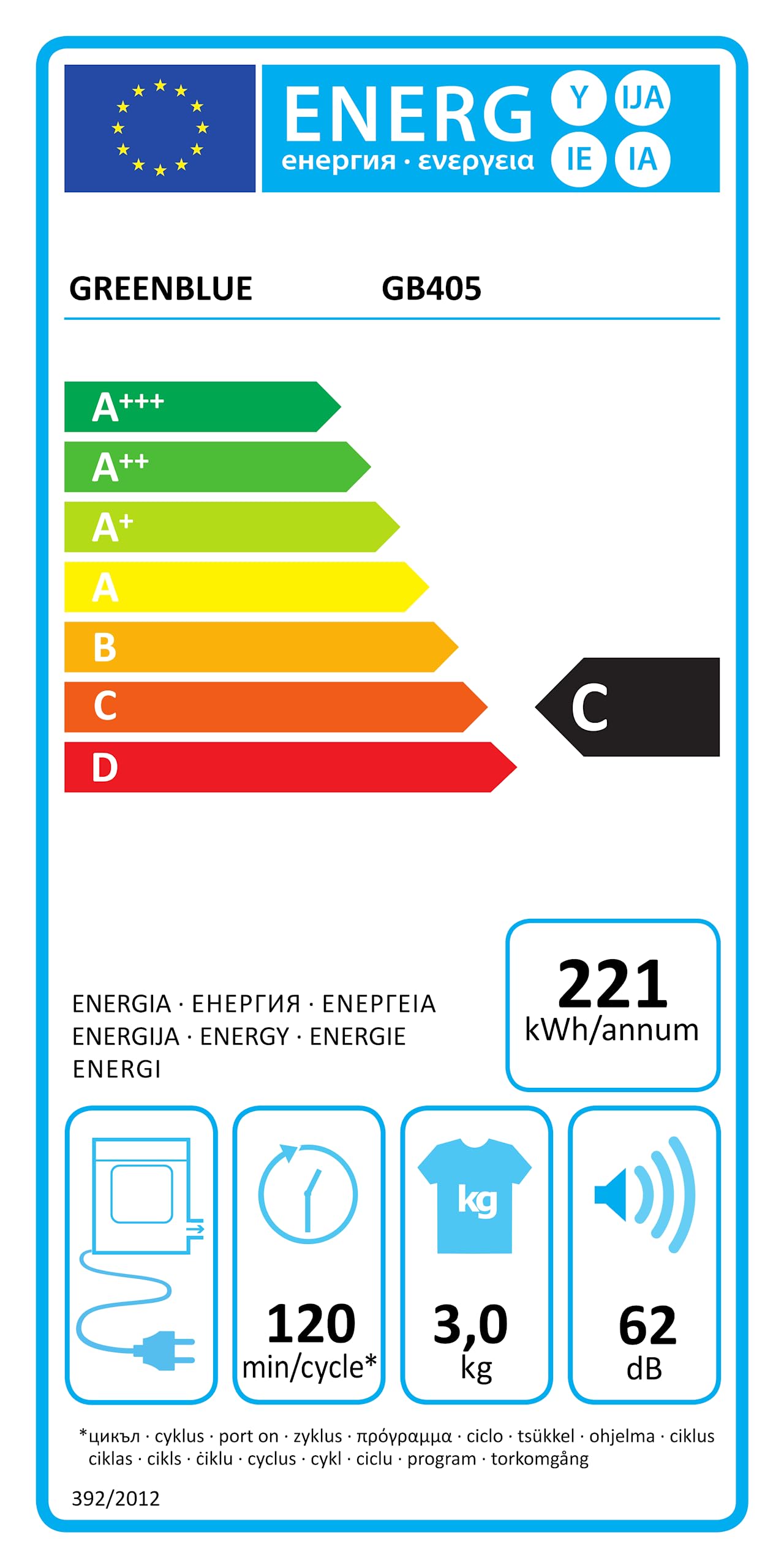 Green Blue GB405 Electric Tumble Dryer Exhaust Dryer 830 W / 3 kg