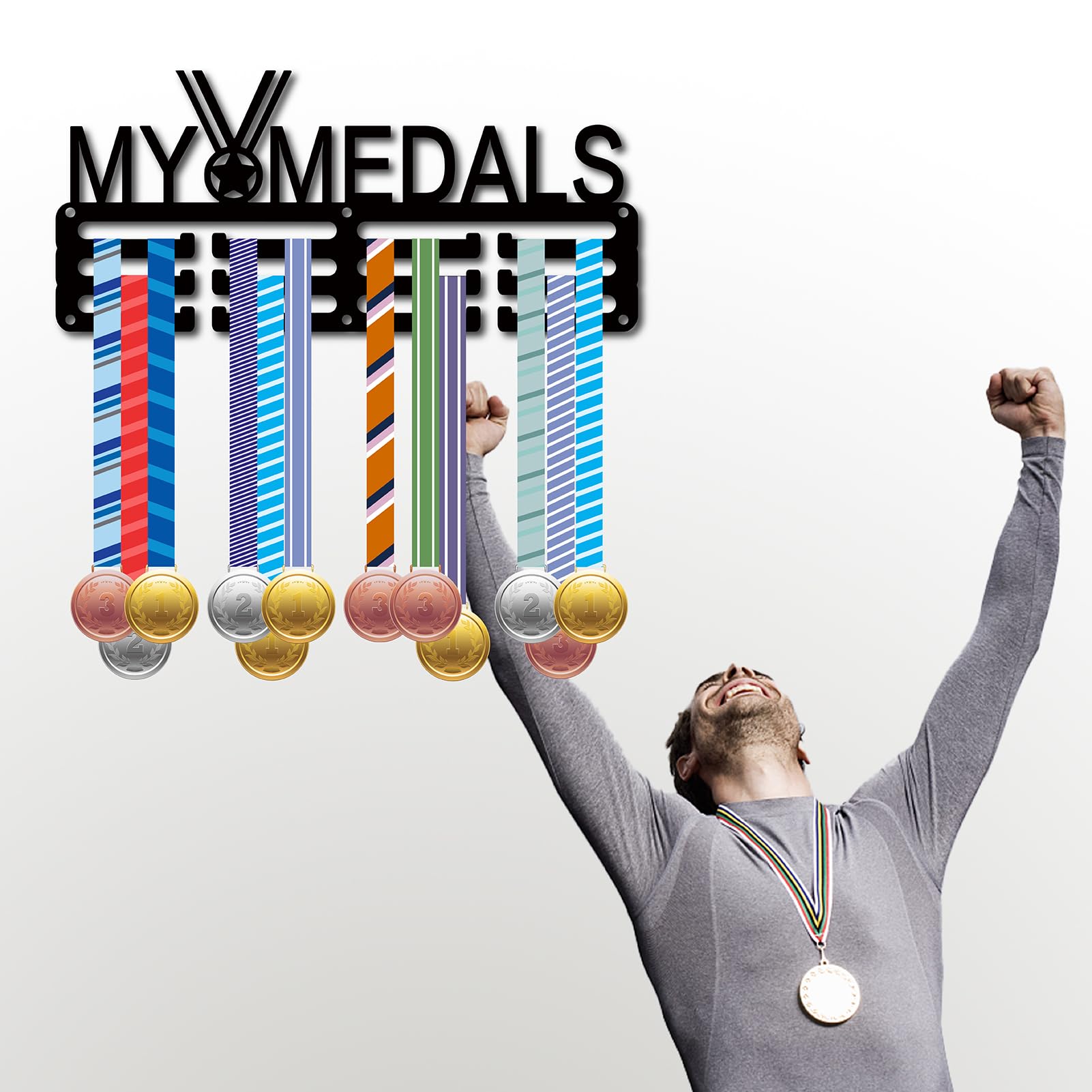 CREATCABIN Uchwyt na medal wieszak stojak ekspozycyjny sportowy metalowy wiszący nagrody żelazny mały uchwyt dekoracja na ścianę dom wyścig bieganie gimnastyka pływanie piłka nożna medalista czarny 38