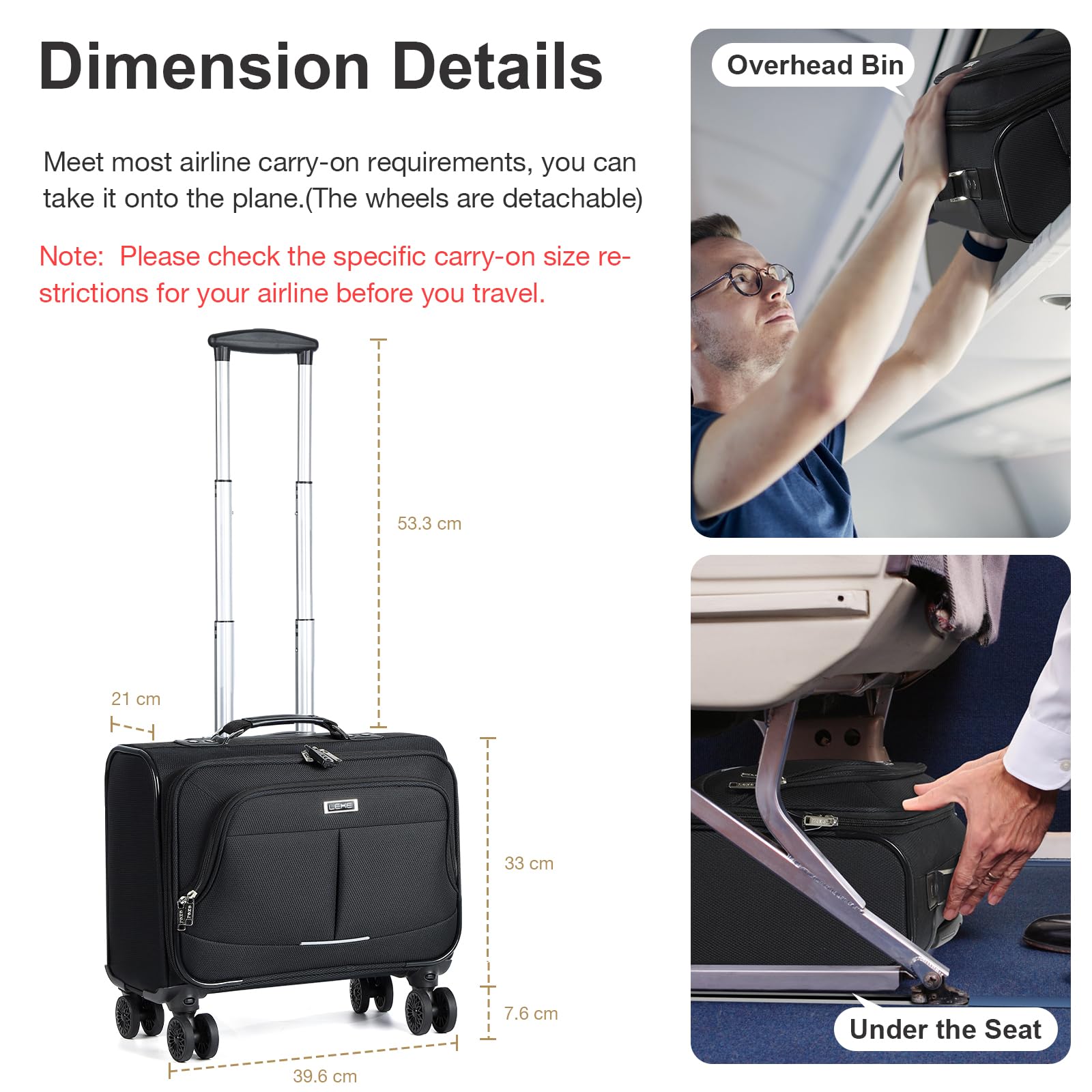 Borsa Trolley Porta PC con lucchetto TSA - Trolley Cartella con 4 Ruote per Laptop Fino a 15,6 Pollici, Impermeabile Valigia Trolley per Viaggi Business Vacanze Lavoro Uomo Donna - Nero