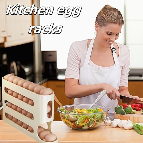 Miniatura 5 de Soporte para huevos para refrigerador, contenedor de huevos para refrigerador, dispensador automático de huevos rodante que ahorra espacio, estante