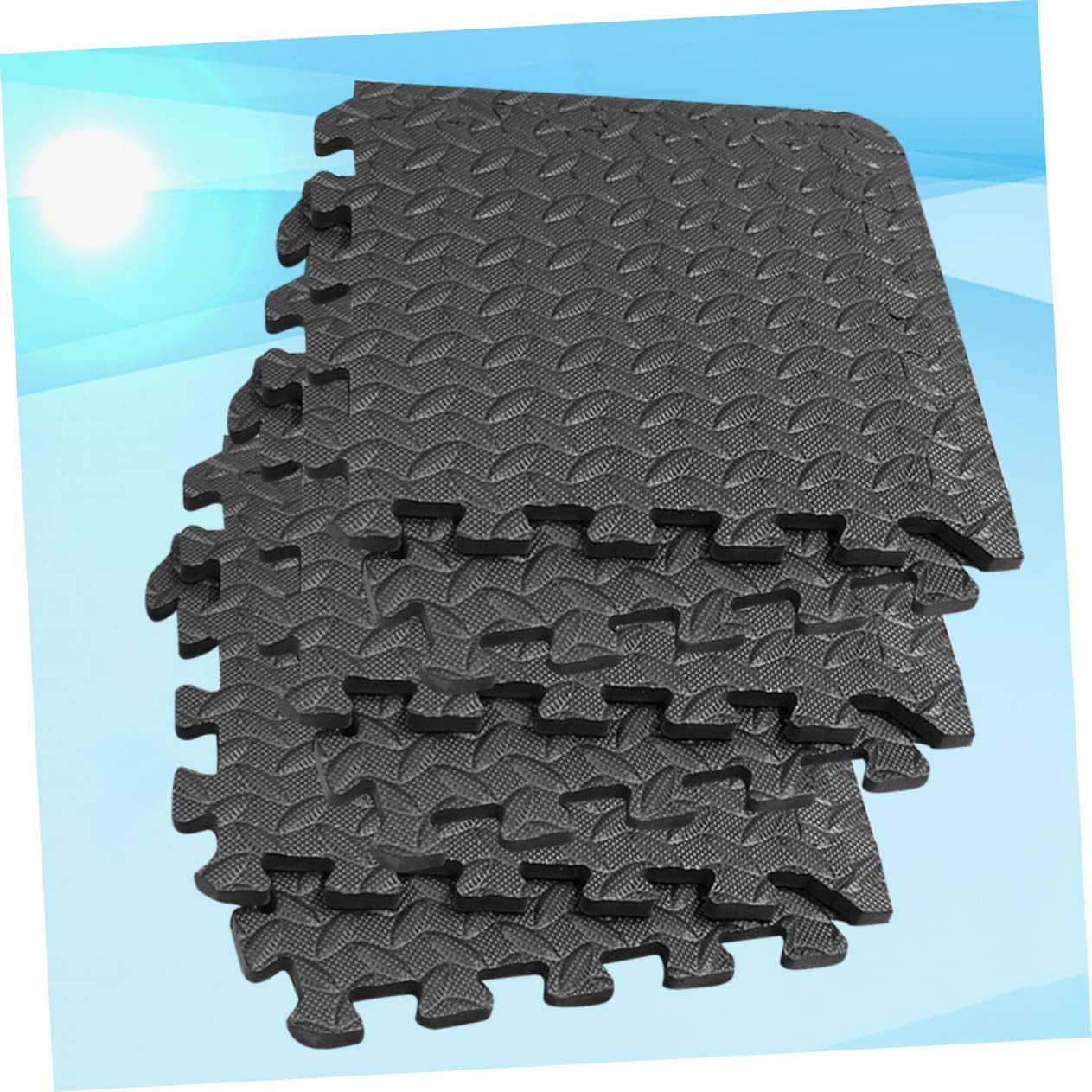 OSOLADY 8Pcs Eva Non Slip Splicing Mats Thicken Patchwork Floor Pads for Gym Dance Room Comfortable Cushion with Leaf Grain Design for Home and Fitness Spaces Black