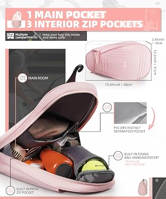 ARCFOX Tennis Racket Bag 2-in-1 Large Capacity Tennis Racket Backpack for Women and Men, Water-Resistant Lightweight Tennis Crossbody Bag for Pickleball Paddles, Badminton Squash Racquet,Only 0.64KG