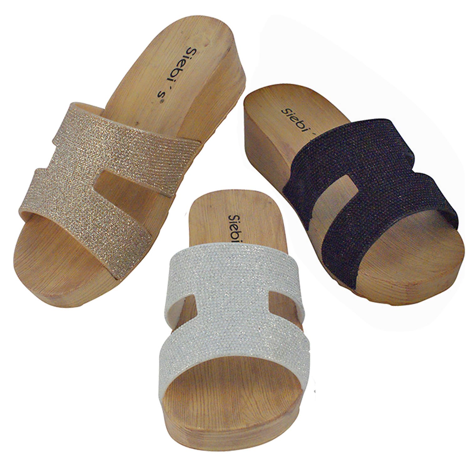 Siebi's - Badeschuhe Damen - Como - Badepantolette Glitzer mit Plateau-Sohle für Frauen - fällt klein aus