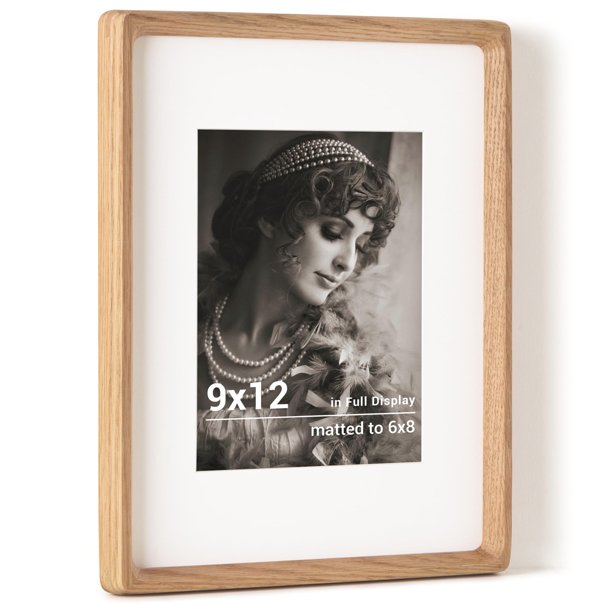 Fun Memories 9x12 Picture Frame, Natural Oak Wood Photo Frames with HD Tempered Glass, Handcrafted Rounded Corner 9 x 12 Wooden Frames Matted to 6x8 Photos, 9x12 Frame, Tabletop or Wall Display — image 1