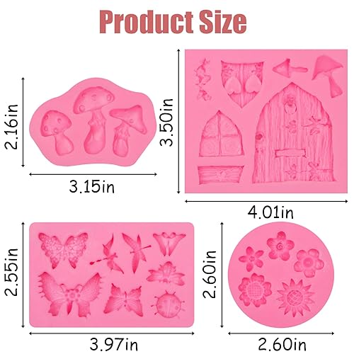 Miniatura 2 de Moldes de silicona para puerta de casa de jardín de hadas vintage encantadas, 4 piezas, molde de flores para fondant, molde de mariposa para