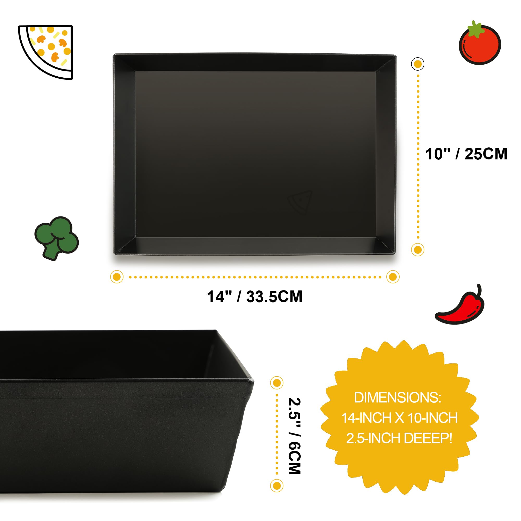 Patelnia do pizzy w stylu Detroit 14 x 10 x 2,5 ze stali węglowej (nieprzywierająca bez dwuletniej BPA) Wymień patelnię do pizzy Lloyds wstępnie zaprawioną patelnię do pizzy w stylu