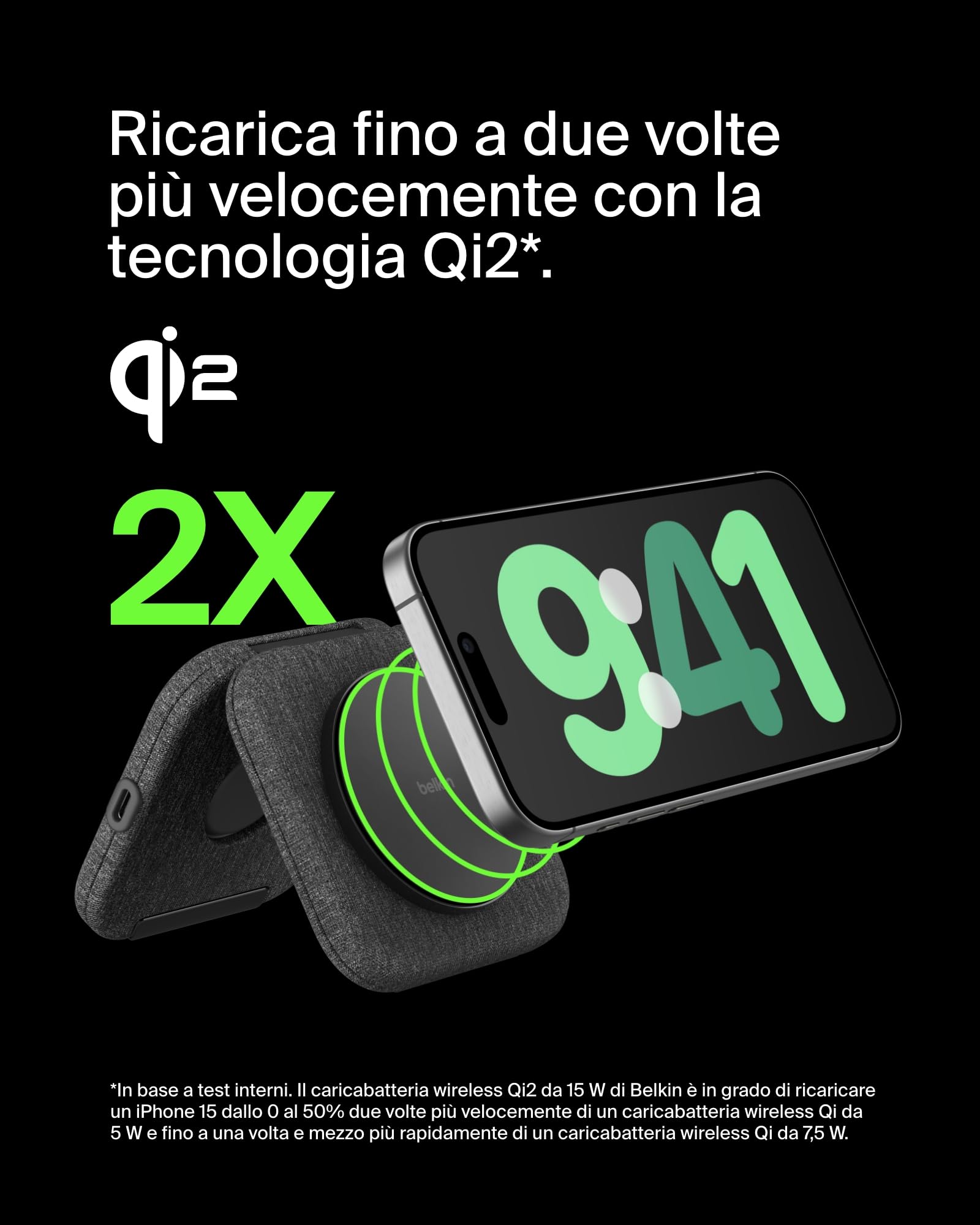 Belkin BoostCharge Pro Tappetino di Ricarica Magnetica 2 in 1 da 15W, Caricatore MagSafe, Caricabatterie Wireless pieghevole certificato Qi2 per iPhone 17, Air, Pixelsnap, Apple Watch 11 ed AirPods
