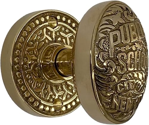 The King's Bay Rice Round Rosette Privacy Set in Polished Brass with New York Door Knobs