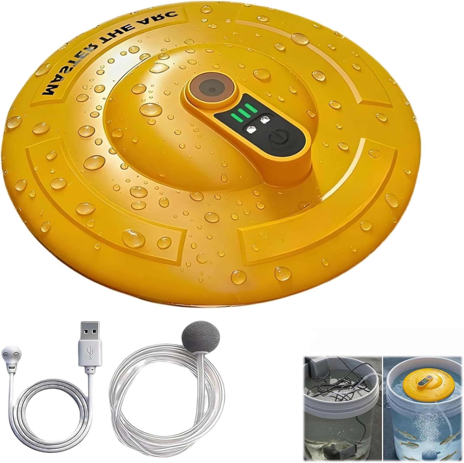 Floating Bait Bucket Aerator, IPX7 Waterproof Portable Air Pump for Live Bait & Minnows, Magnetic Rechargeable 2000mAh Battery (Up to 14H), Quiet Bubbler for Fishing, Ice Fishing, Fish Tank