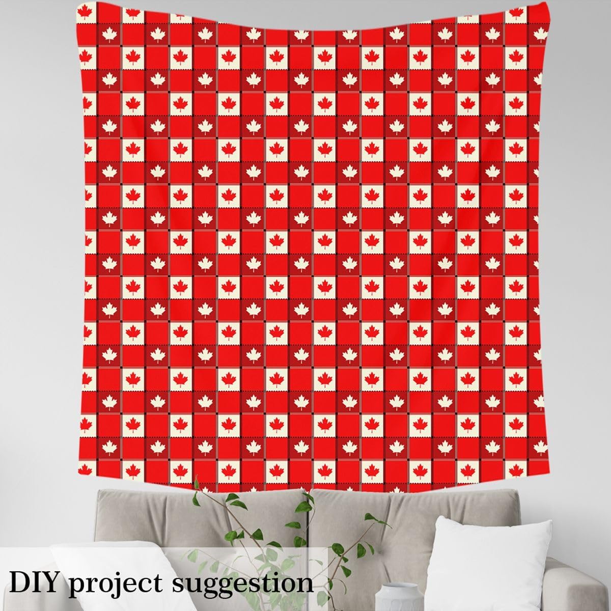 Canadian Flag Upholstery Fabric, Maple Leaf Waterproof Fabric by The Yard, Geometric Plaid Checkered Decorative Fabric, Classic Traditional Flag Indoor Outdoor Fabric, Red and White, 5 Yards