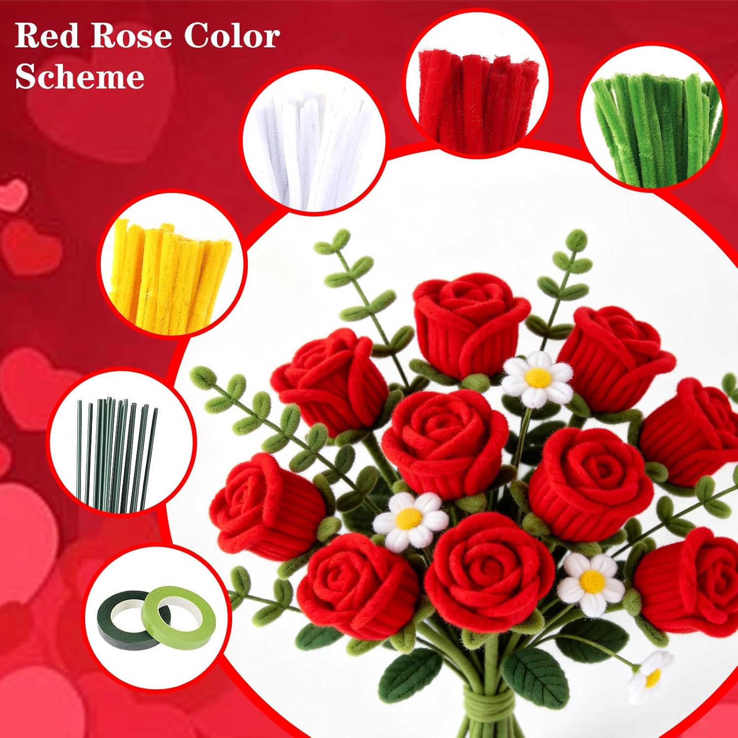 800Pcs Pipe Cleaners Craft, 16 Colors Pastel Pipe Cleaner Flower, Thick Chenille Pipe Cleaners Bulk with Floral Wires, Tape, Stamen, Ribbon & Video Tutorial, DIY Handmade Bouquet, Creative Gift
