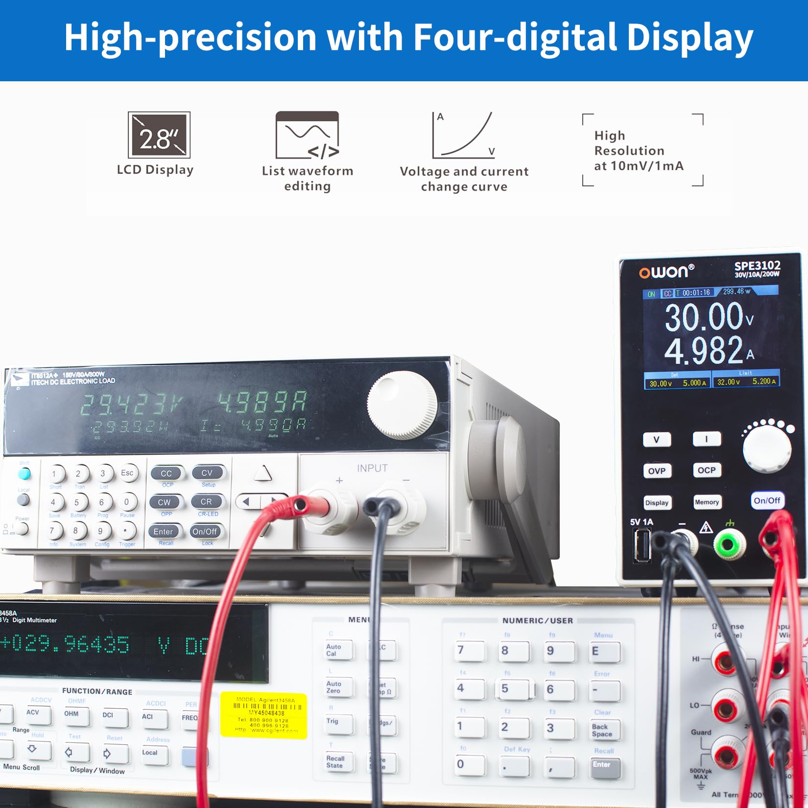 OWON SPE3102 DC Zasilacze laboratoryjne 30 V/10 A 4-cyfrowy wielokrotna ochrona o wysokiej dokładności 2,8-calowy wyświetlacz TFT LCD z obsługą portu USB SCPI