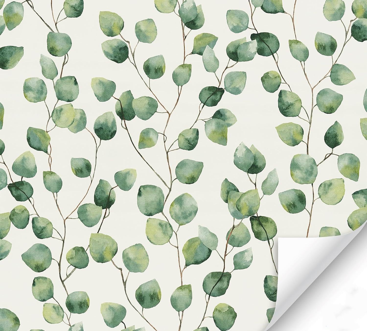 Yöl Green Eucalyptus Leaves Wallpaper - Nature Botanical Watercolor - Pre-Glued - Aqua Drip Technology - Extra Scrubbable