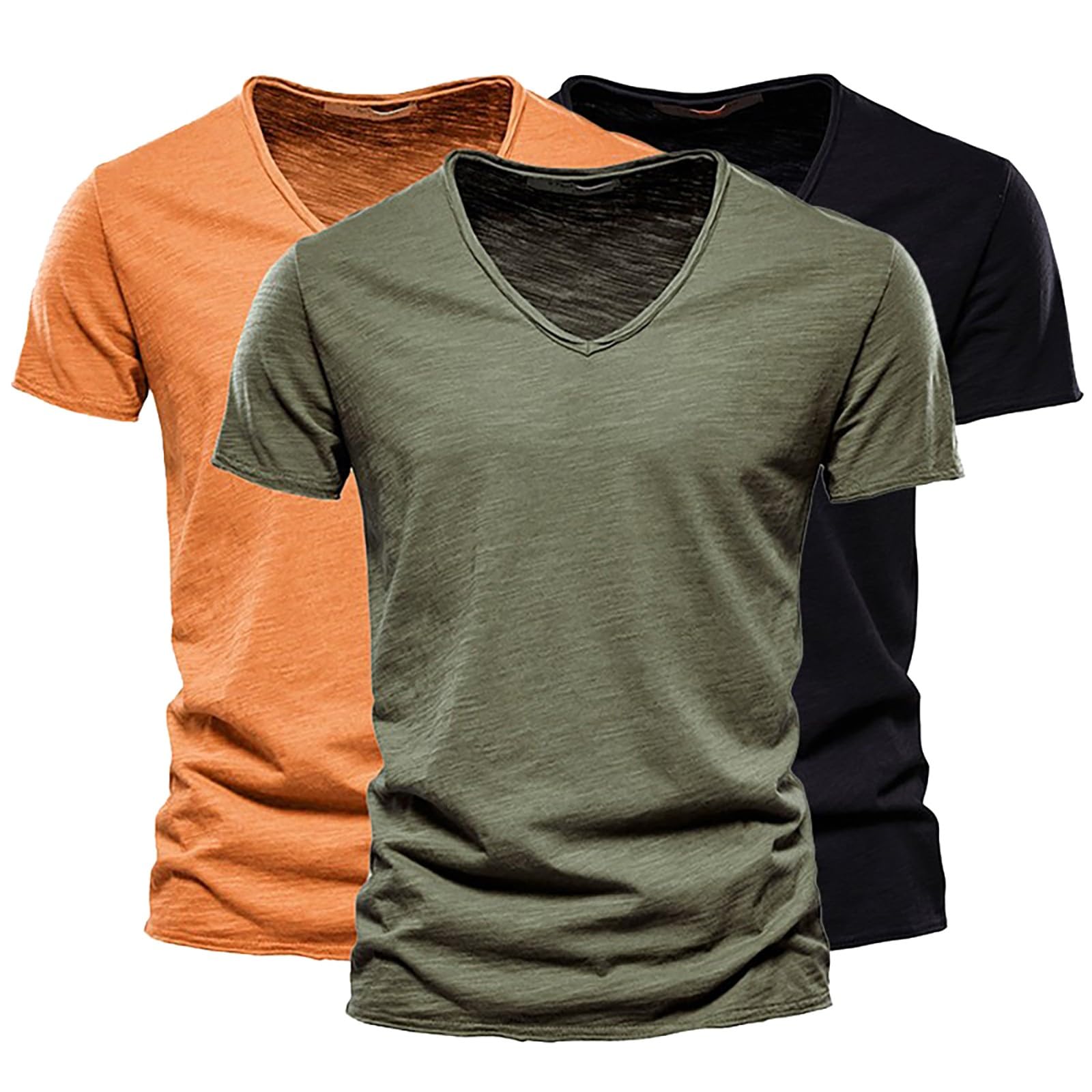 Pack de 3 camisetas para hombre con cuello de pico, manga corta, ajustadas, básicas, de verano, monocolor, ropa interior básica, para negocios, transpirables, para el día a día y el tiempo libre